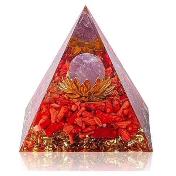 Other - Orgone Pyramid Healing Stone - Amethyst Crystal Sphere Red Coral